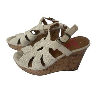 Jellypop Women’s 6.5 Cream Cork Wedge Sandals Neutral Braided Straps